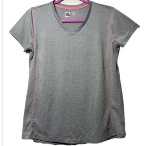 RBX Performance Gray Striped Athletic Top Gray Pink Fitted Short Sleeve Tee‎ - M